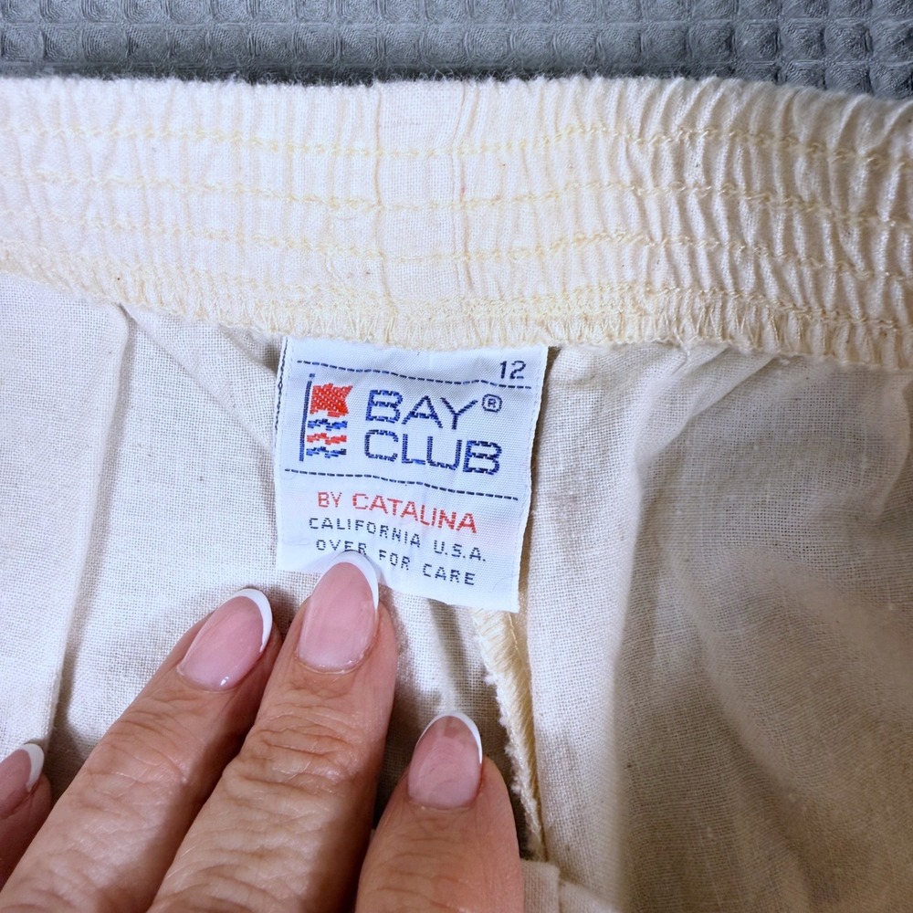 Bay Club Catalina Vintage 2 Piece Set M Cream Mesh Top High Waist Pants Coastal - Picture 10 of 16